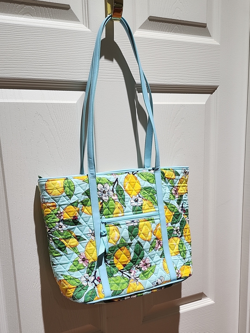 Vera Bradley Lemon Garden Quilted Tote in Light Blue and Yellow